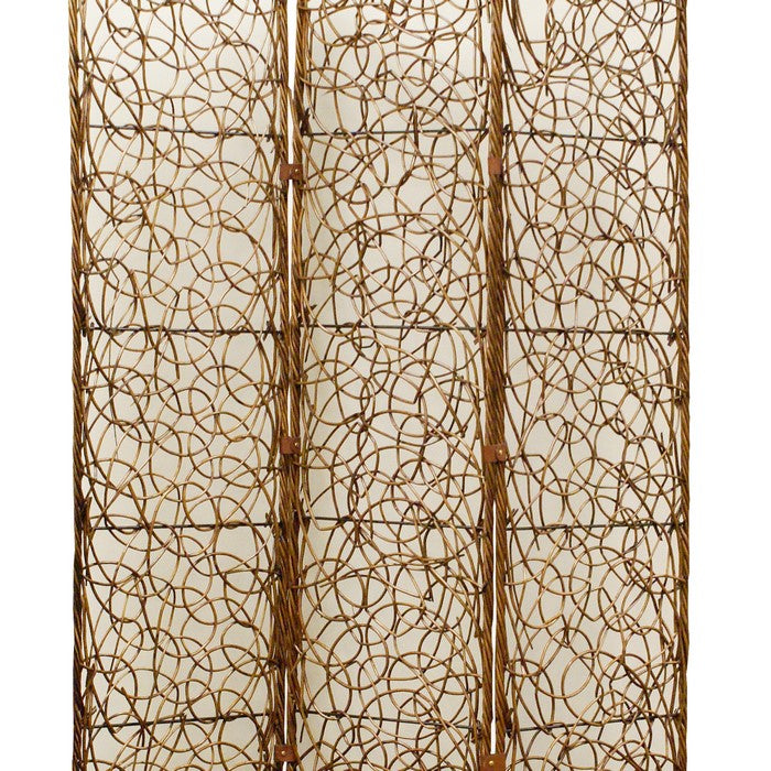 3 Panel Foldable Wooden Screen with Lattice Design, Brown