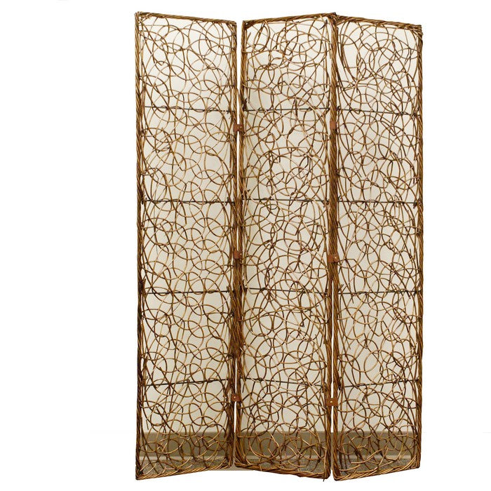 3 Panel Foldable Wooden Screen with Lattice Design, Brown