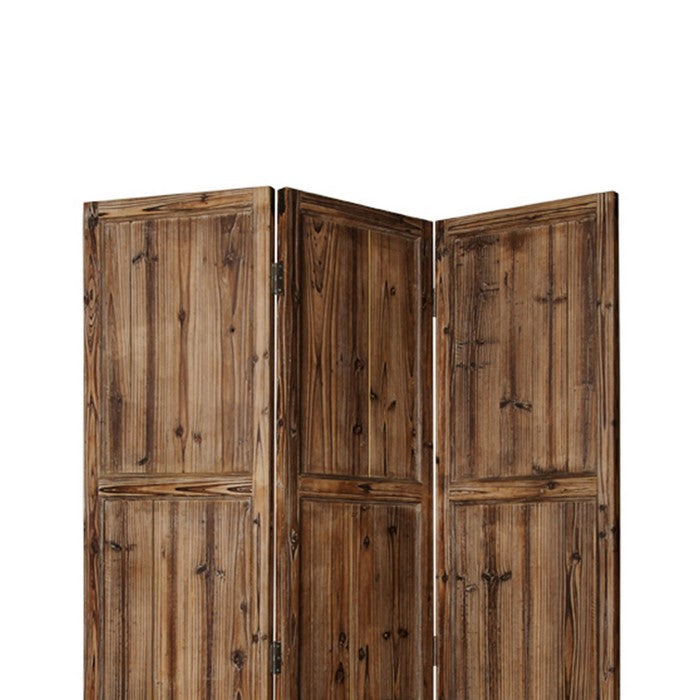 3 Panel Foldable Traditional Wooden Screen with Rustic Touch, Brown