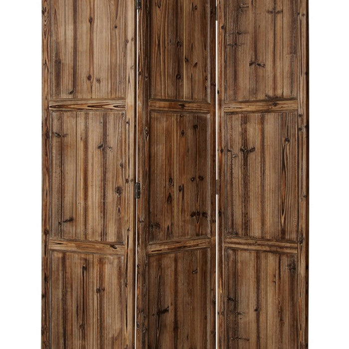 3 Panel Foldable Traditional Wooden Screen with Rustic Touch, Brown