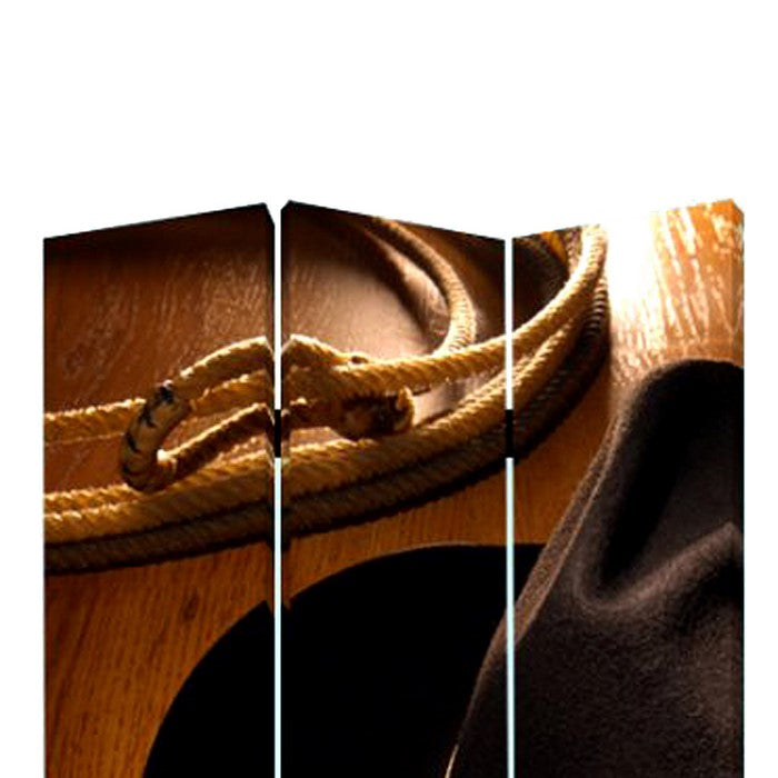 3 Panel Foldable Canvas Screen with Country Print, Brown and Black