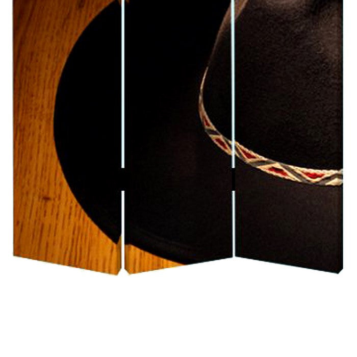 3 Panel Foldable Canvas Screen with Country Print, Brown and Black