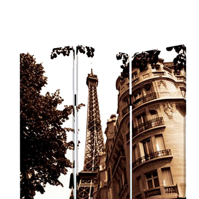 3 Panel Foldable Canvas Screen with Eiffel Tower Print, Brown