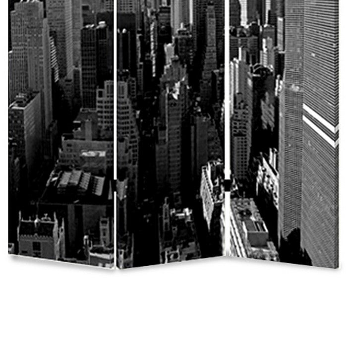 3 Panel Foldable Screen with New York Skyline Print, Black and White
