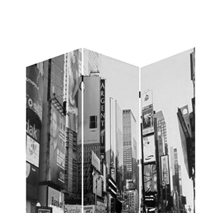 3 Panel Foldable Canvas Screen with NYC Print, Black and White