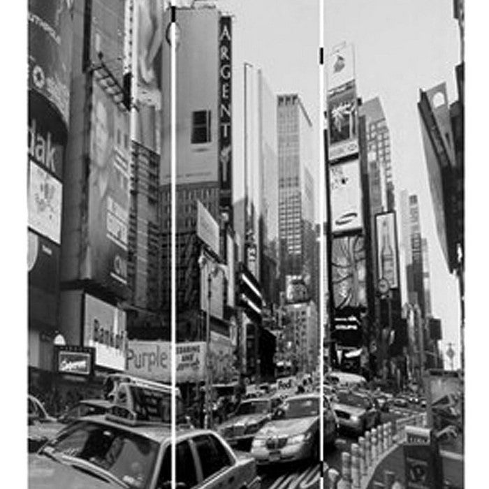 3 Panel Foldable Canvas Screen with NYC Print, Black and White