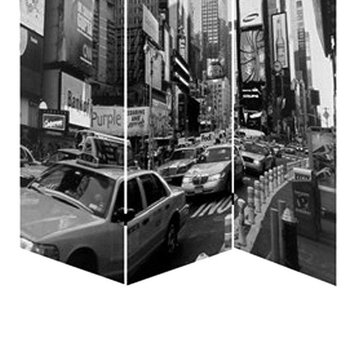 3 Panel Foldable Canvas Screen with NYC Print, Black and White