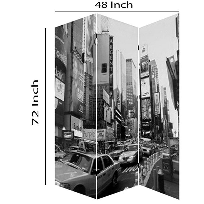 3 Panel Foldable Canvas Screen with NYC Print, Black and White