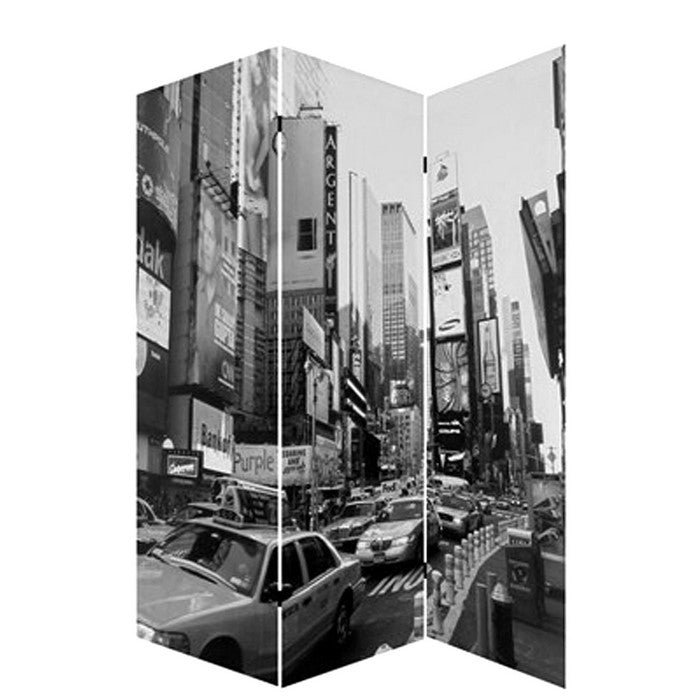 3 Panel Foldable Canvas Screen with NYC Print, Black and White