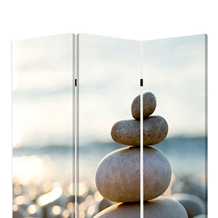 3 Panel Foldable Canvas Screen with Pebble Print, Brown and White