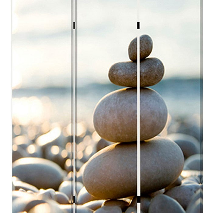 3 Panel Foldable Canvas Screen with Pebble Print, Brown and White