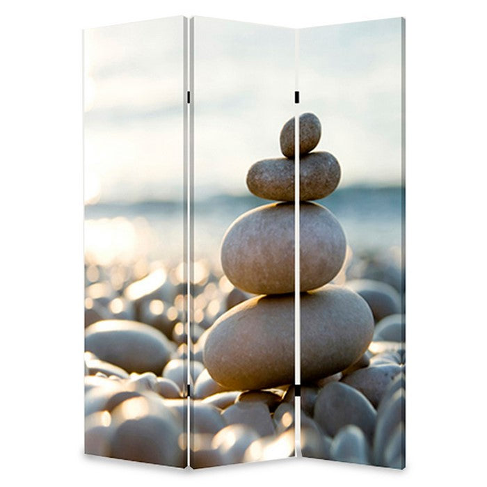3 Panel Foldable Canvas Screen with Pebble Print, Brown and White