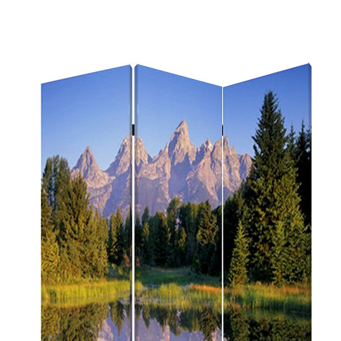 3 Panel Landscape Print Foldable Canvas Screen, Multicolor