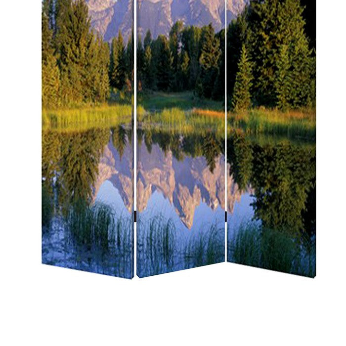 3 Panel Landscape Print Foldable Canvas Screen, Multicolor