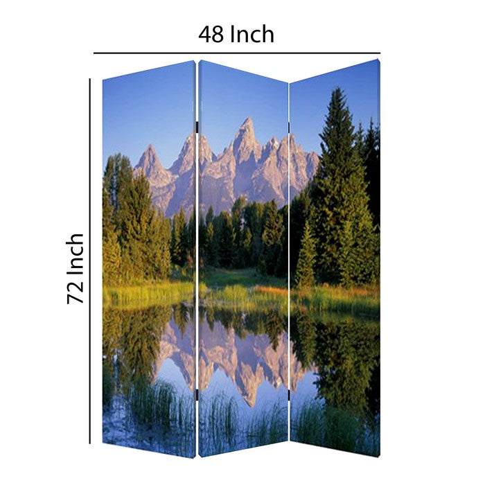 3 Panel Landscape Print Foldable Canvas Screen, Multicolor