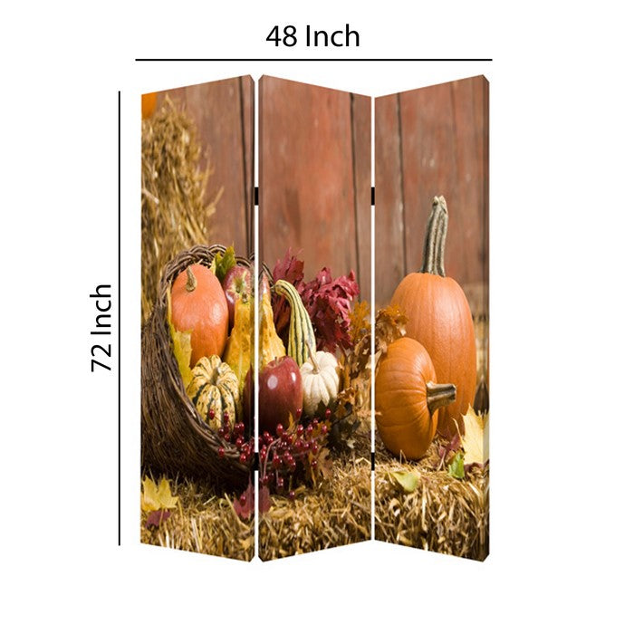 3 Panel Foldable Canvas Screen with Vegetable Still Print, Multicolor