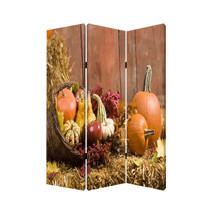 3 Panel Foldable Canvas Screen with Vegetable Still Print, Multicolor