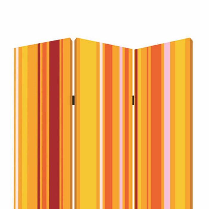 3 Panel Canvas Screen with Bright Stripe Print, Yellow and Red