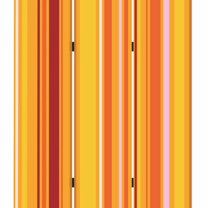 3 Panel Canvas Screen with Bright Stripe Print, Yellow and Red