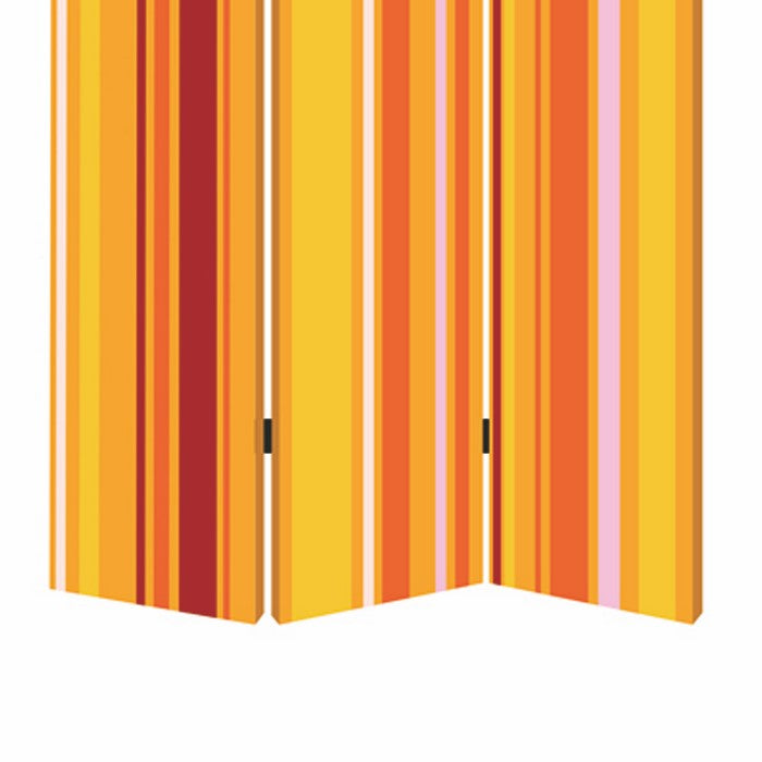 3 Panel Canvas Screen with Bright Stripe Print, Yellow and Red