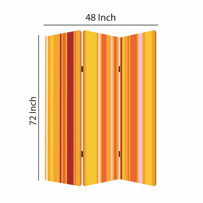 3 Panel Canvas Screen with Bright Stripe Print, Yellow and Red