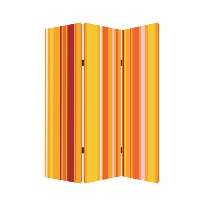3 Panel Canvas Screen with Bright Stripe Print, Yellow and Red