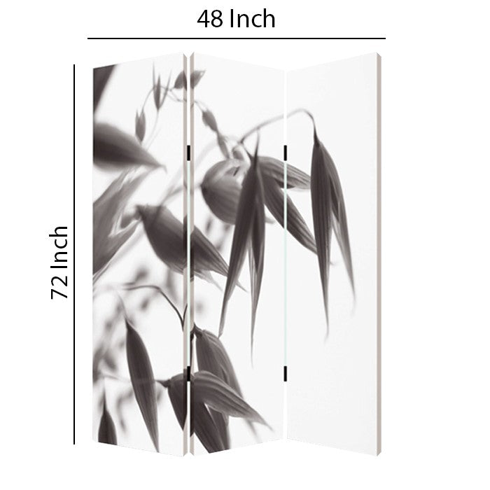 3 Panel Foldable Canvas Screen with Lily Print, Black and White