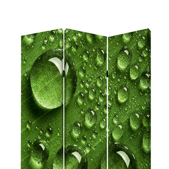 Morning Dew Print Foldable Canvas Screen with 3 Panels, Green
