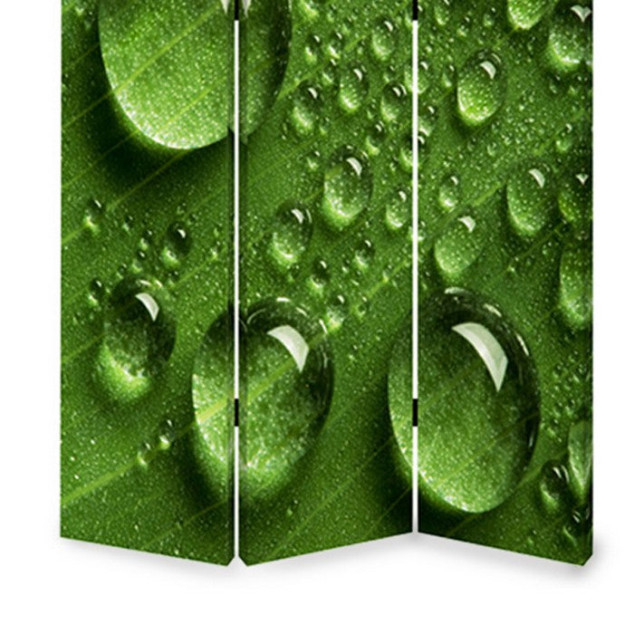 Morning Dew Print Foldable Canvas Screen with 3 Panels, Green