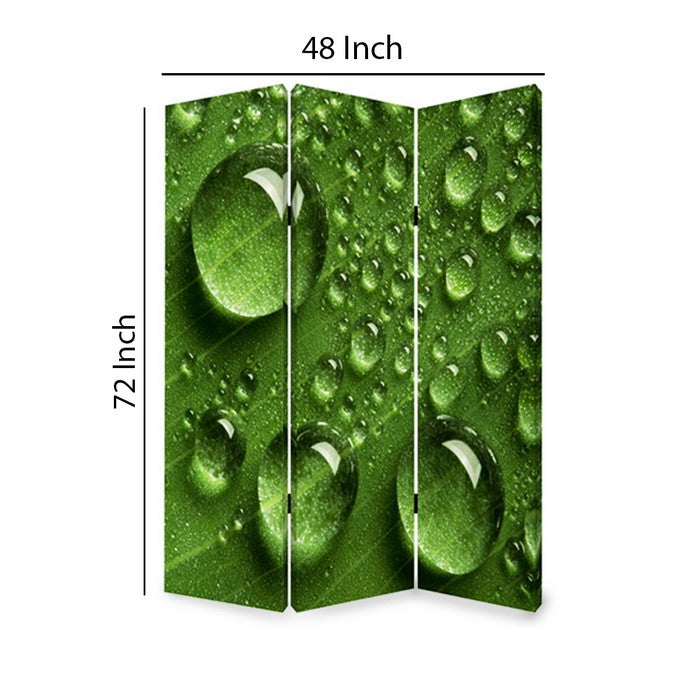 Morning Dew Print Foldable Canvas Screen with 3 Panels, Green