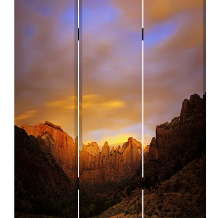 Sunset Plateau Print Foldable Canvas Screen with 3 Panels, Multicolor