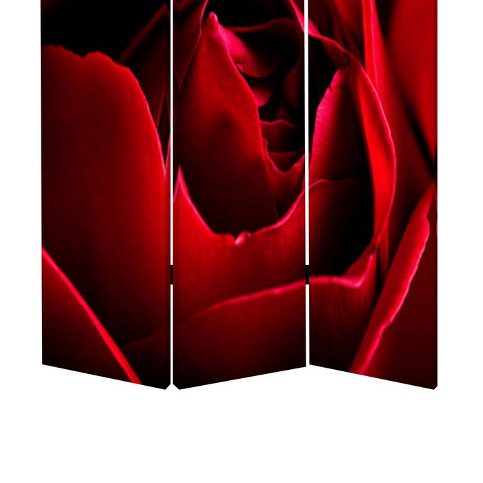 3 Panel Foldable Canvas Screen with Rose Print, Red