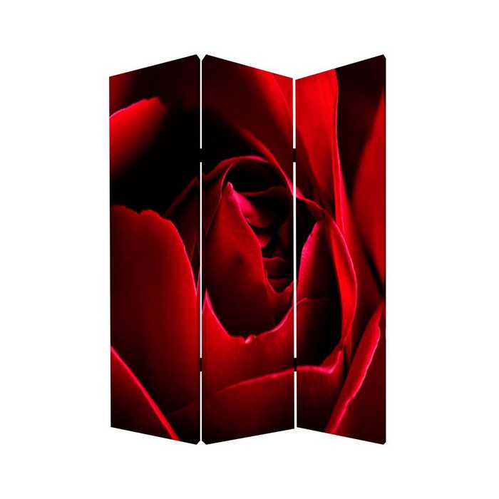 3 Panel Foldable Canvas Screen with Rose Print, Red