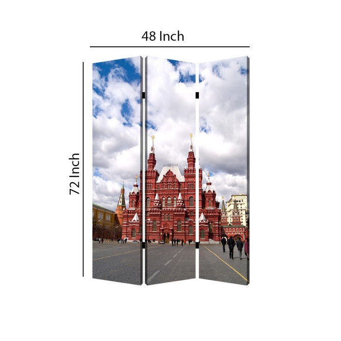 Russian Tower Print Foldable Canvas Screen with 3 Panels, Multicolor