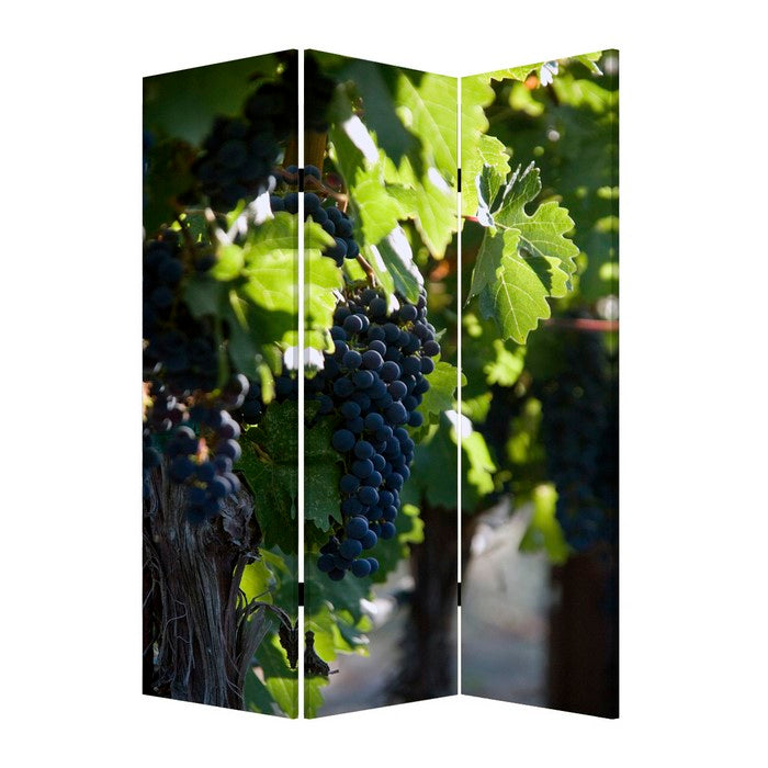 Grape Vine Print Foldable Canvas Screen with 3 Panels, Multicolor