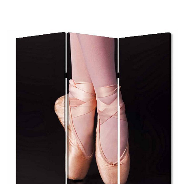 Ballet Shoe Print Foldable Canvas Screen with 3 Panels, Black and Pink