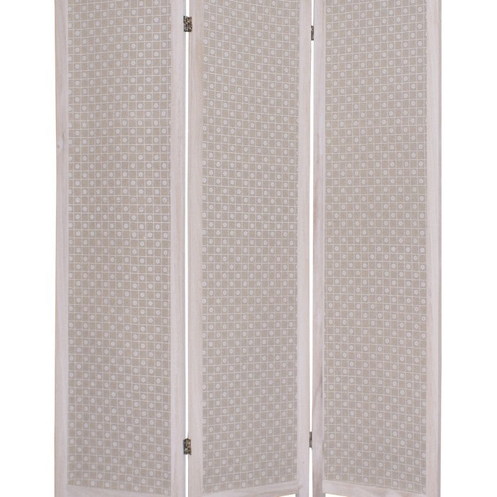 3 Panel Transitional Fabric Screen with Floral Details, Brown