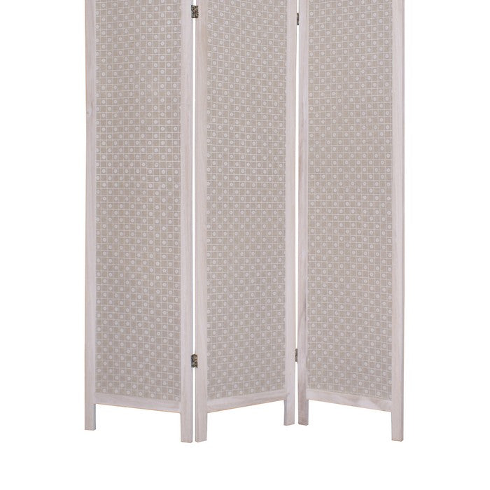 3 Panel Transitional Fabric Screen with Floral Details, Brown
