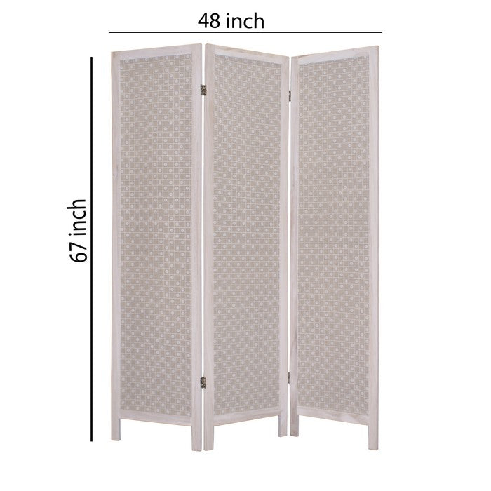 3 Panel Transitional Fabric Screen with Floral Details, Brown