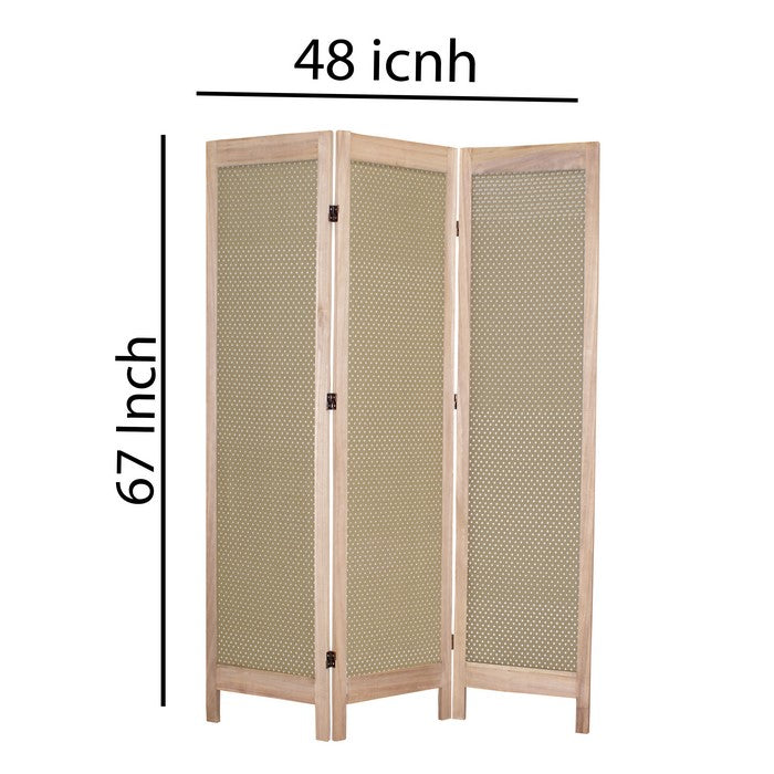 3 Panel Transitional Fabric Screen with Dotted Star Print, Brown