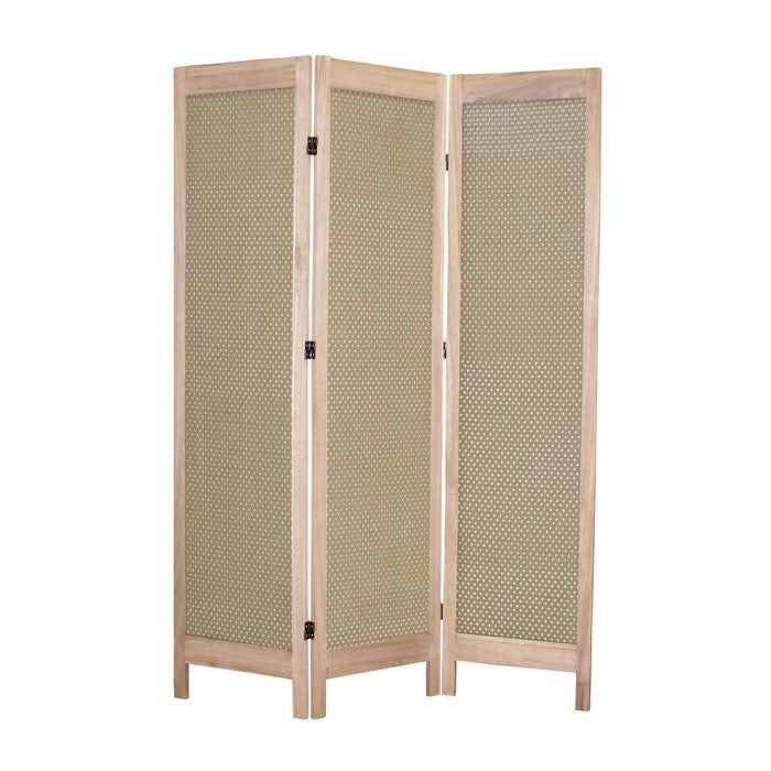 3 Panel Transitional Fabric Screen with Dotted Star Print, Brown