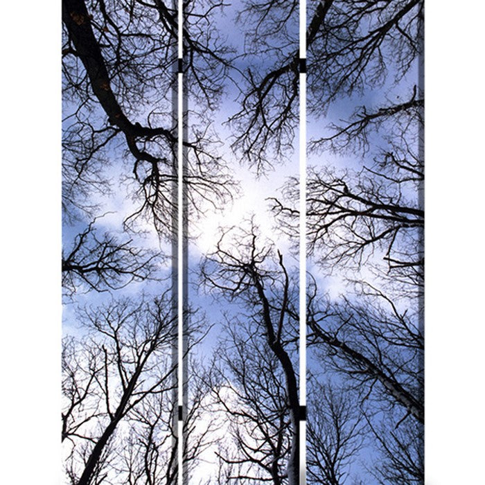 3 Panel Foldable Canvas Screen with Tree Print, Black