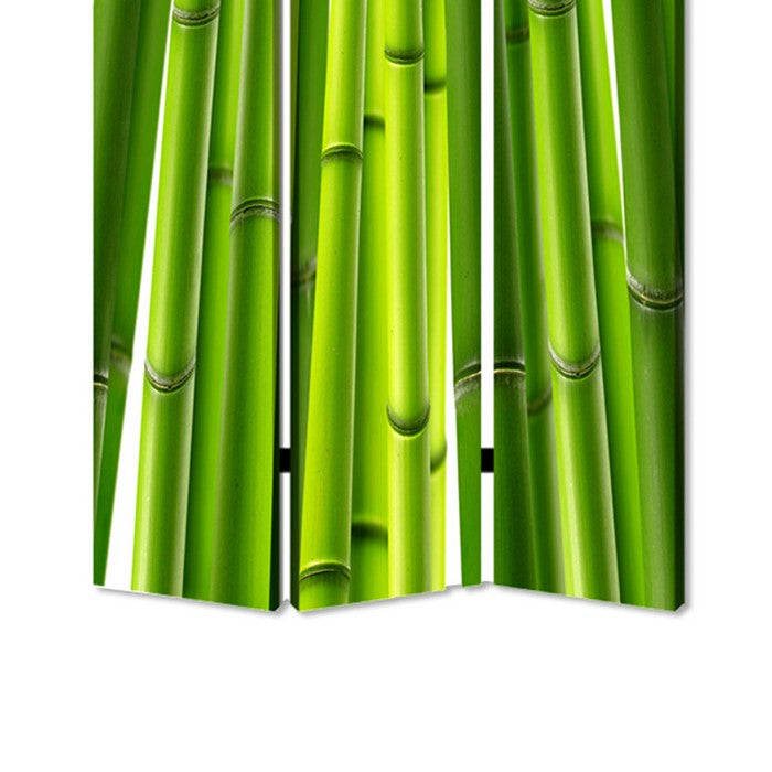 3 Panel Foldable Room Divider with Bamboo Design Print, Green