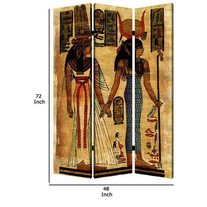 3 Panel Egyptian Safari Print Foldable Room Divider, Multicolor