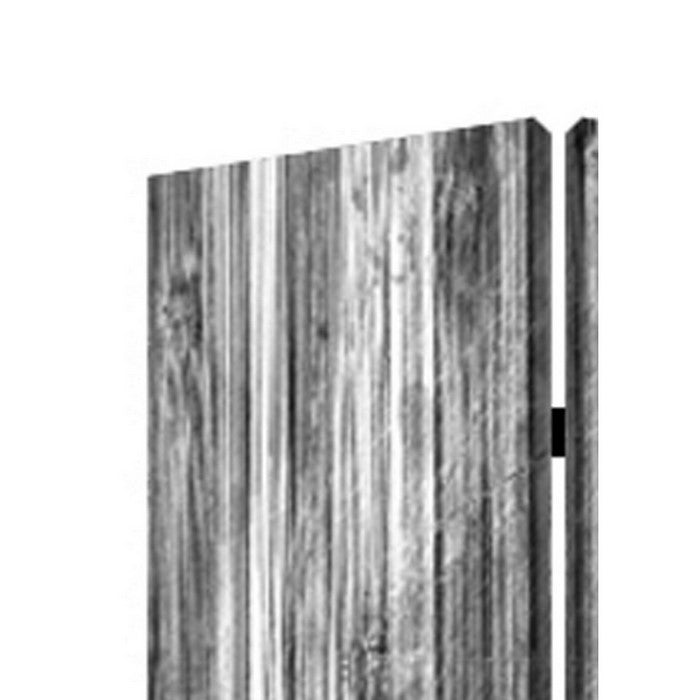 3 Panel Canvas Room Divider with Distressed Wood Print, Gray and Black