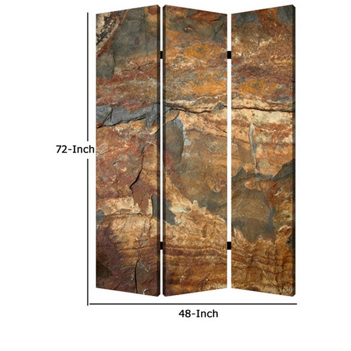 3 Panel Canvas and Metal Frame Room Divider, Slate Brown