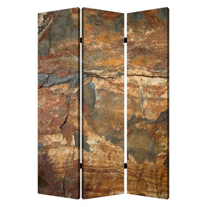 3 Panel Canvas and Metal Frame Room Divider, Slate Brown