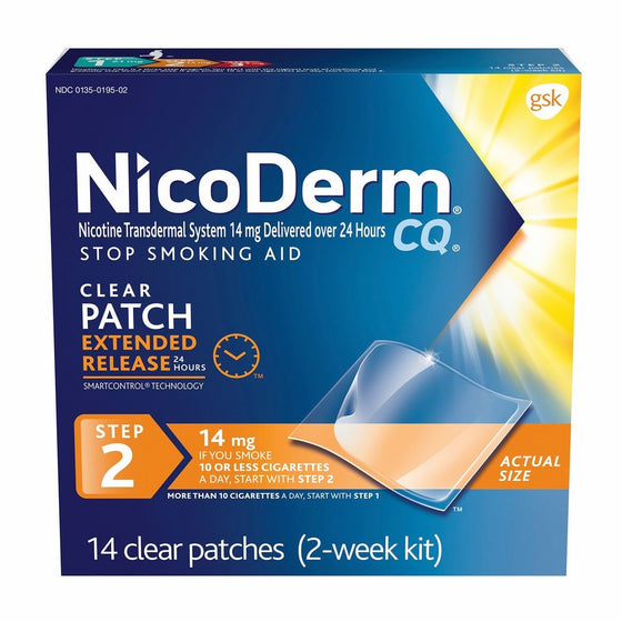 NicoDerm CQ Nicotine Patch, Clear, Step 2 to Quit Smoking, 14mg, 14 Count