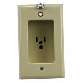 Leviton 688-I 15 Amp, 125 Volt, 1 Gang Recessed Single Receptacle, Residential Grade, with Clocked Hanger Hook, Ivory