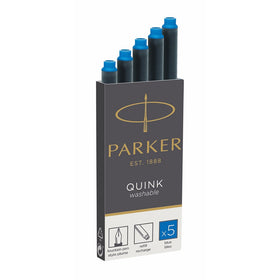 Parker 3016031PP PARKER QUINK Long Fountain Pen Ink Refill Cartridges, Blue, 5 Count